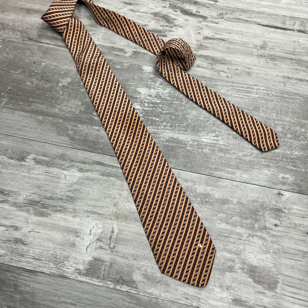 Celine Tan, Brown & White Check Stripe Tie - Picture 6 of 6